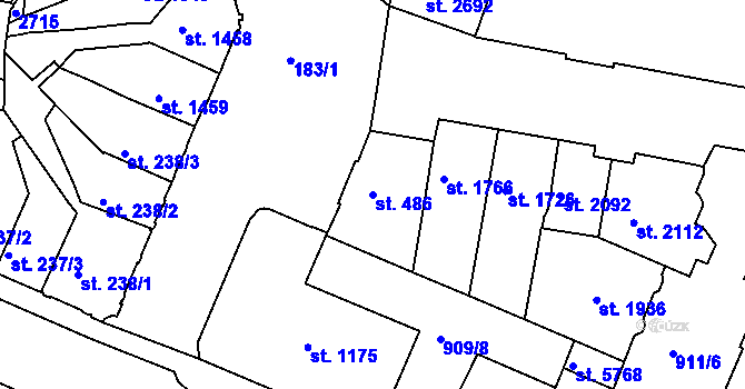 Parcela st. 486 v KÚ Třebíč, Katastrální mapa