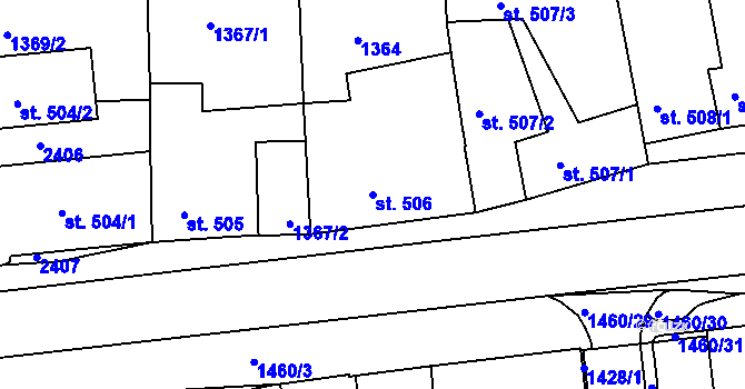 Parcela st. 506 v KÚ Třebíč, Katastrální mapa