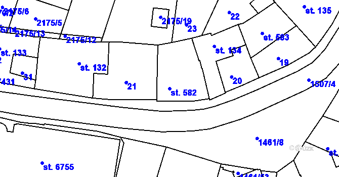 Parcela st. 582 v KÚ Třebíč, Katastrální mapa
