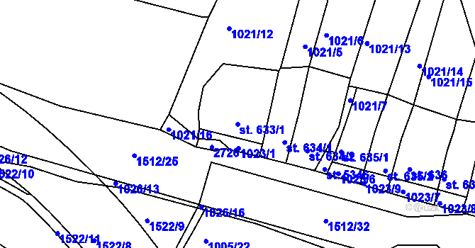 Parcela st. 633/1 v KÚ Třebíč, Katastrální mapa