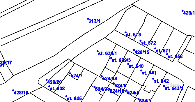 Parcela st. 639/1 v KÚ Třebíč, Katastrální mapa