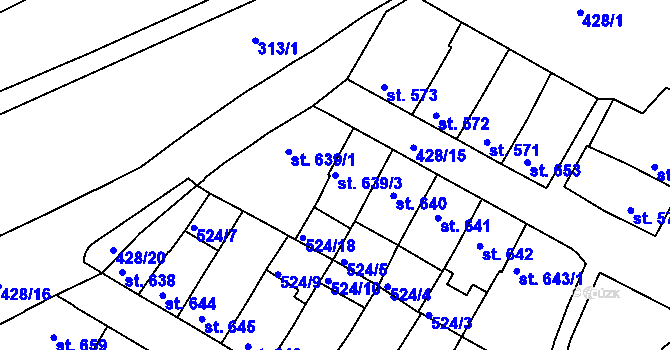 Parcela st. 639/3 v KÚ Třebíč, Katastrální mapa