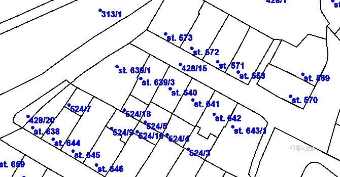 Parcela st. 640 v KÚ Třebíč, Katastrální mapa