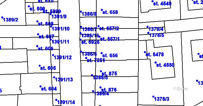 Parcela st. 656 v KÚ Třebíč, Katastrální mapa