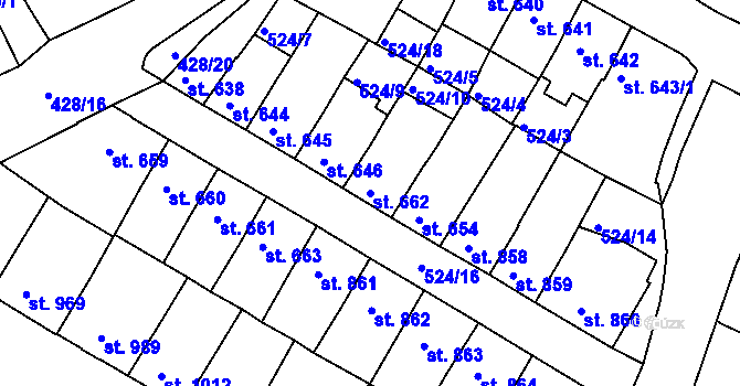 Parcela st. 662 v KÚ Třebíč, Katastrální mapa