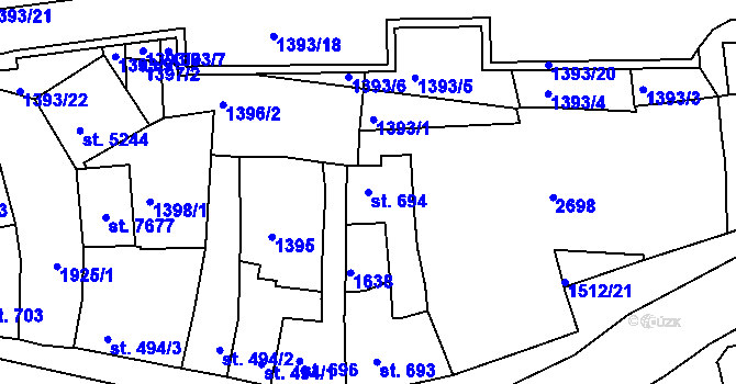 Parcela st. 694 v KÚ Třebíč, Katastrální mapa