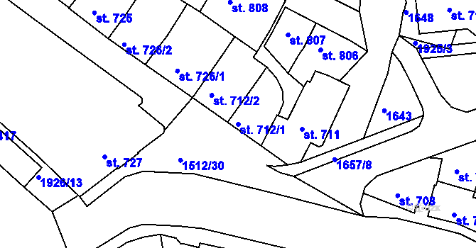 Parcela st. 712/1 v KÚ Třebíč, Katastrální mapa