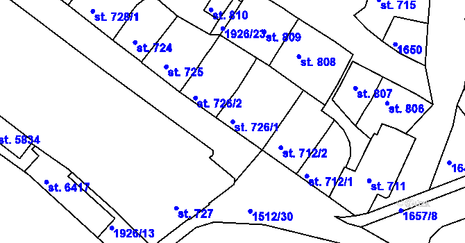 Parcela st. 726/1 v KÚ Třebíč, Katastrální mapa
