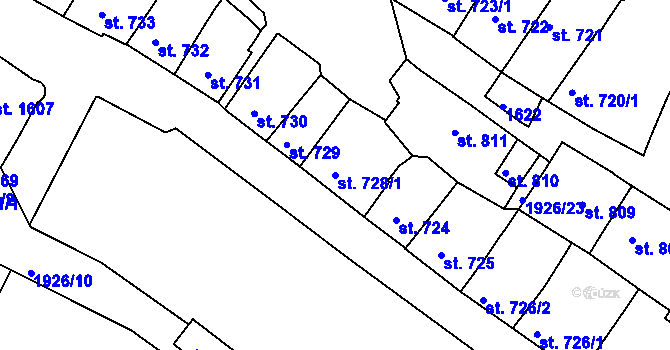 Parcela st. 728/1 v KÚ Třebíč, Katastrální mapa