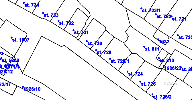 Parcela st. 729 v KÚ Třebíč, Katastrální mapa