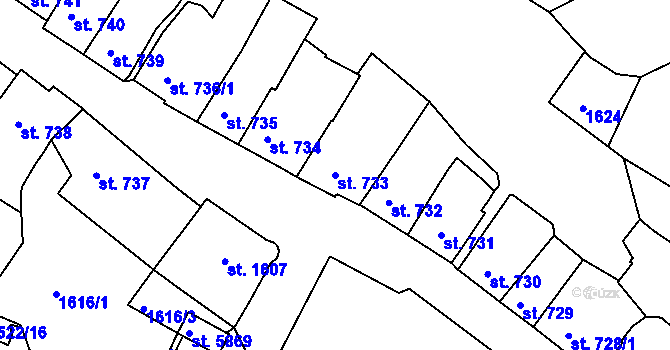 Parcela st. 733 v KÚ Třebíč, Katastrální mapa