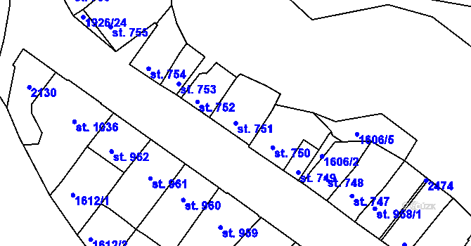 Parcela st. 751 v KÚ Třebíč, Katastrální mapa