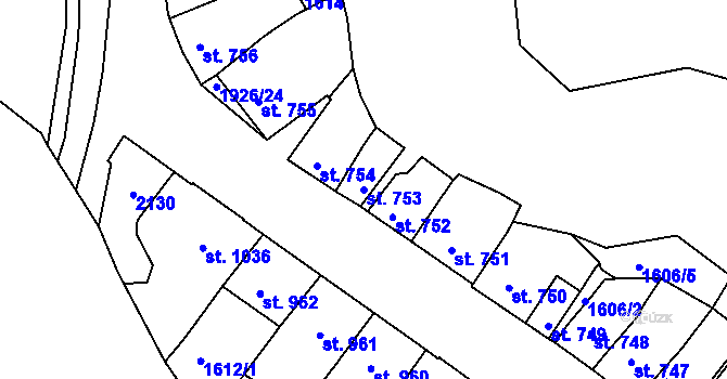 Parcela st. 753 v KÚ Třebíč, Katastrální mapa