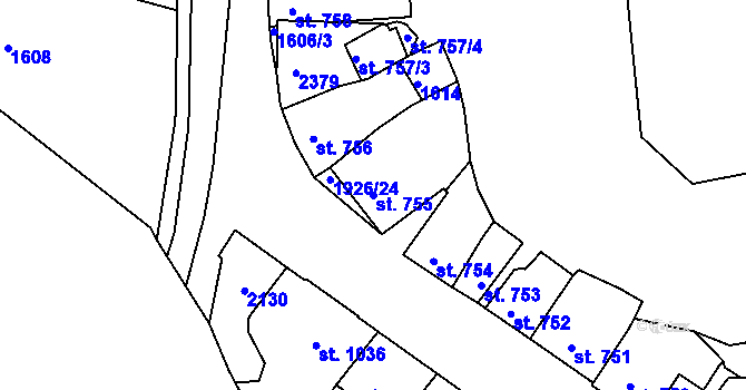 Parcela st. 755 v KÚ Třebíč, Katastrální mapa