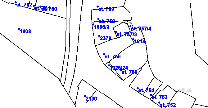 Parcela st. 756 v KÚ Třebíč, Katastrální mapa