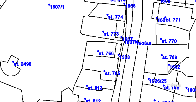 Parcela st. 766 v KÚ Třebíč, Katastrální mapa