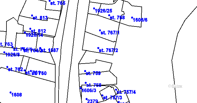 Parcela st. 767/2 v KÚ Třebíč, Katastrální mapa
