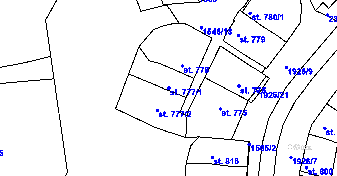 Parcela st. 777/1 v KÚ Třebíč, Katastrální mapa