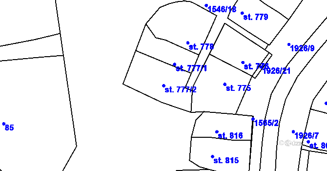 Parcela st. 777/2 v KÚ Třebíč, Katastrální mapa