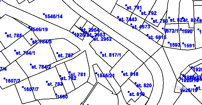Parcela st. 817/1 v KÚ Třebíč, Katastrální mapa