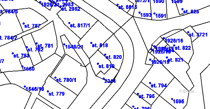 Parcela st. 820 v KÚ Třebíč, Katastrální mapa