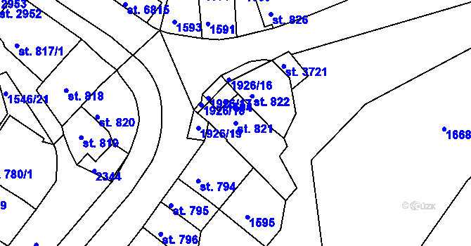 Parcela st. 821 v KÚ Třebíč, Katastrální mapa