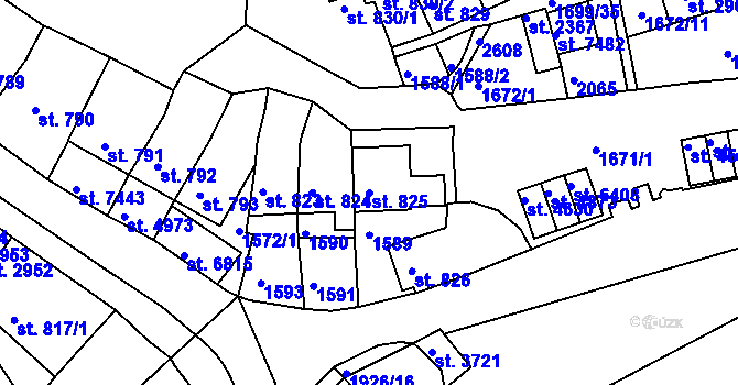 Parcela st. 825 v KÚ Třebíč, Katastrální mapa
