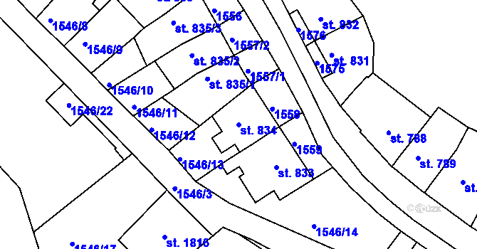 Parcela st. 834 v KÚ Třebíč, Katastrální mapa