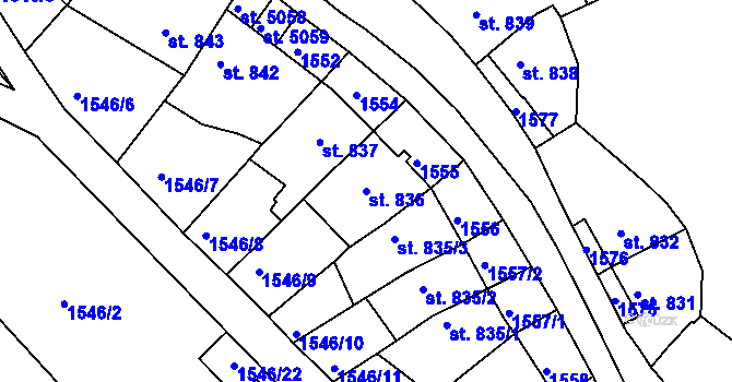 Parcela st. 836 v KÚ Třebíč, Katastrální mapa