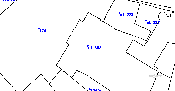 Parcela st. 855 v KÚ Třebíč, Katastrální mapa