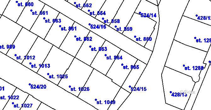 Parcela st. 864 v KÚ Třebíč, Katastrální mapa
