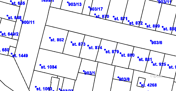 Parcela st. 874 v KÚ Třebíč, Katastrální mapa