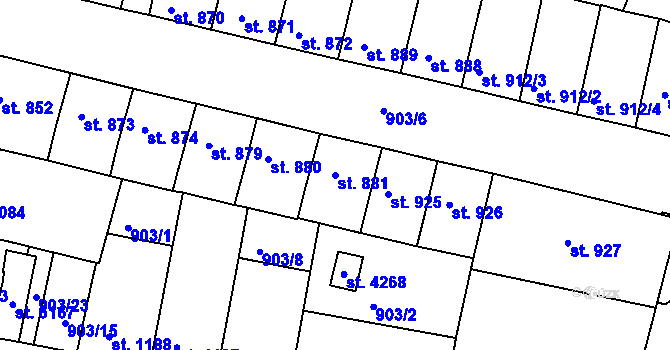 Parcela st. 881 v KÚ Třebíč, Katastrální mapa