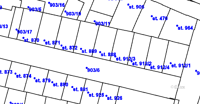 Parcela st. 888 v KÚ Třebíč, Katastrální mapa