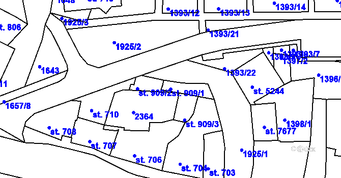 Parcela st. 909/1 v KÚ Třebíč, Katastrální mapa