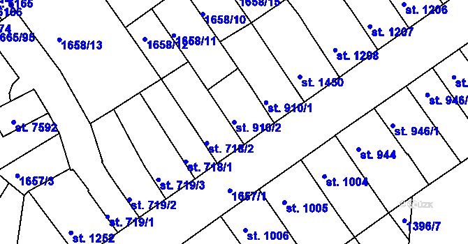 Parcela st. 910/2 v KÚ Třebíč, Katastrální mapa