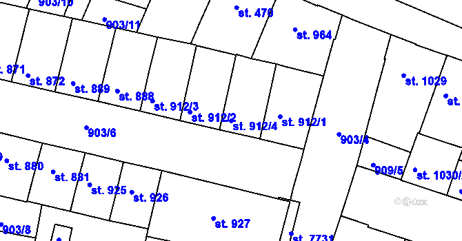 Parcela st. 912/4 v KÚ Třebíč, Katastrální mapa
