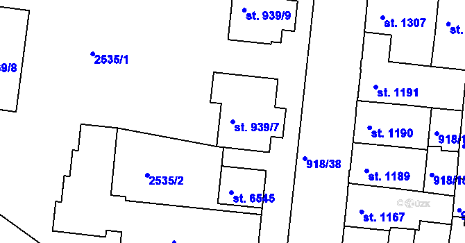 Parcela st. 939/7 v KÚ Třebíč, Katastrální mapa