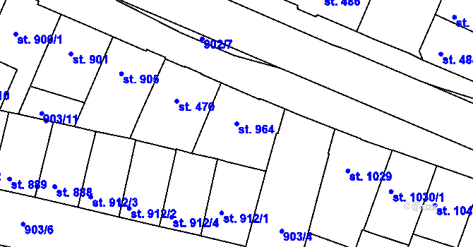 Parcela st. 964 v KÚ Třebíč, Katastrální mapa
