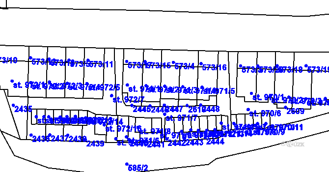 Parcela st. 971/3 v KÚ Třebíč, Katastrální mapa