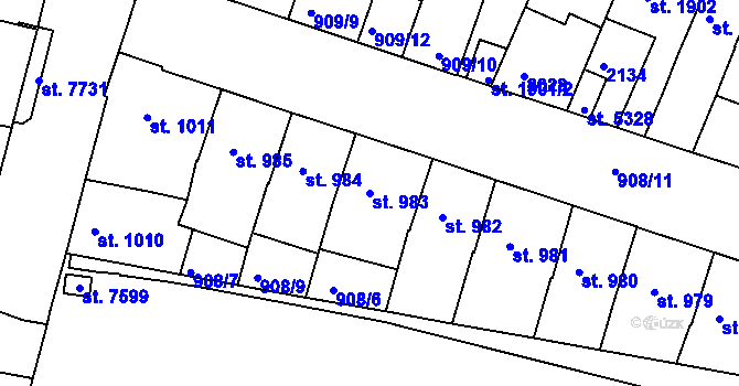 Parcela st. 983 v KÚ Třebíč, Katastrální mapa