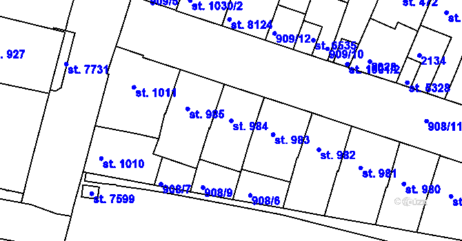 Parcela st. 984 v KÚ Třebíč, Katastrální mapa