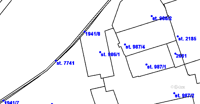 Parcela st. 986/1 v KÚ Třebíč, Katastrální mapa