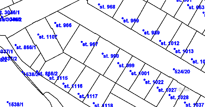 Parcela st. 990 v KÚ Třebíč, Katastrální mapa