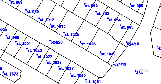Parcela st. 1026 v KÚ Třebíč, Katastrální mapa
