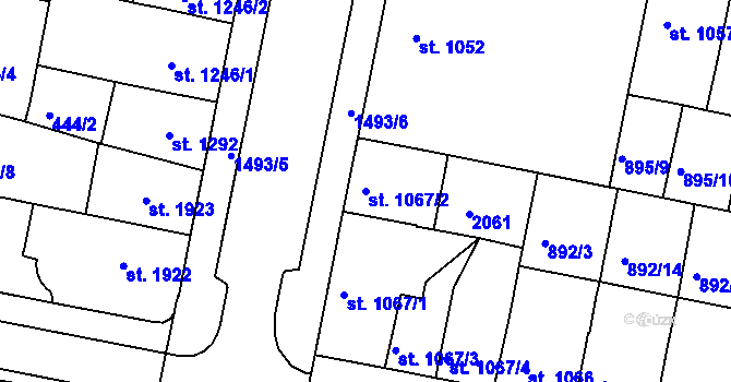 Parcela st. 1067/2 v KÚ Třebíč, Katastrální mapa