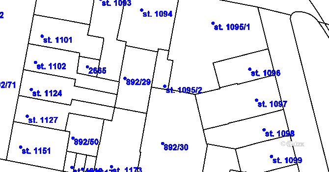 Parcela st. 1095/2 v KÚ Třebíč, Katastrální mapa