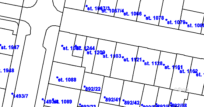 Parcela st. 1103 v KÚ Třebíč, Katastrální mapa