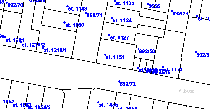 Parcela st. 1151 v KÚ Třebíč, Katastrální mapa
