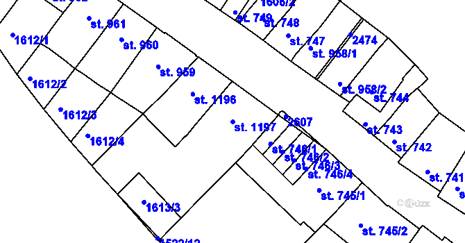 Parcela st. 1197 v KÚ Třebíč, Katastrální mapa